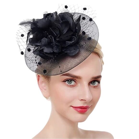 Fascinator Hat , pill box Tea Party Feather Headband, Cocktail Hat Weddings - Picture 1 of 9